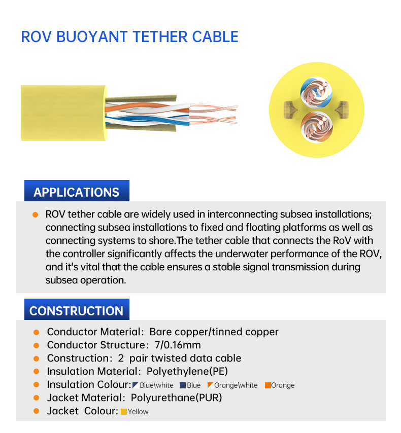 ROV Buoyant Tether Twisted Pair Cable 2*2*26AWG Data Signal Wire(图3)