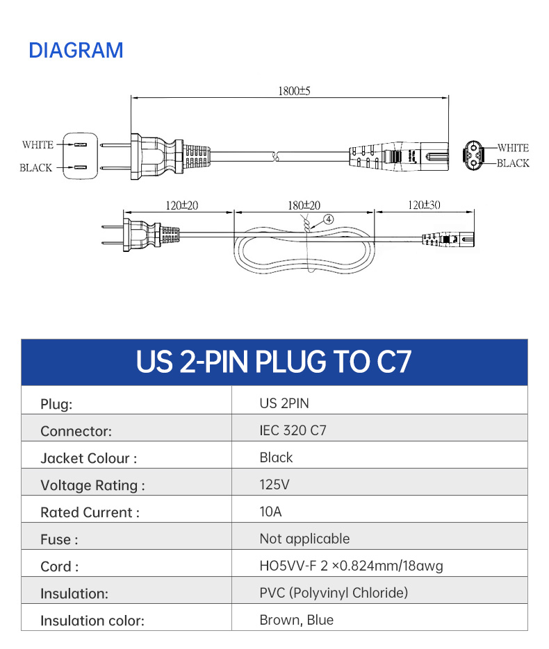  AC Cables Extension Lead US Power Cords Type(图4)