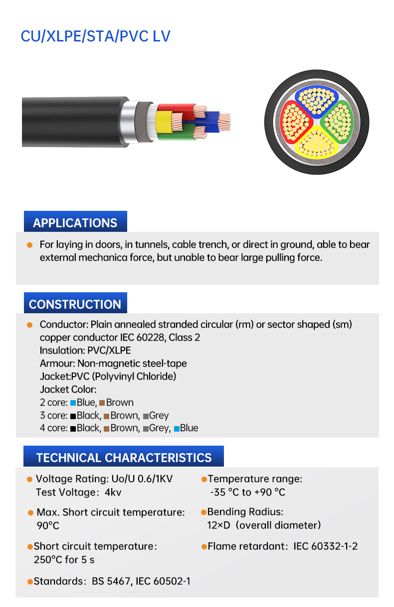 CU/PVC/STA/XLPE Steel Tape Armoured 25mm2 PVC Sheathed cable(图3)
