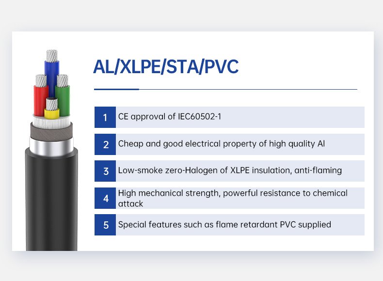 AL/PVC/STA/XLPE sheathed aluminum Armoured Electrical Cable(图2)